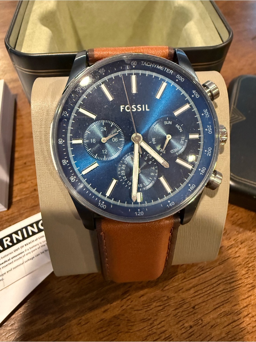 Fossil Men's Blue Dial Chronograph with Brown Leather Band